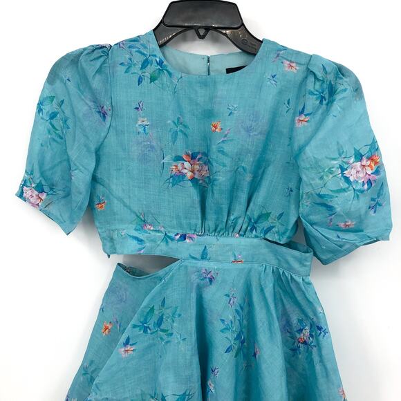 BARDOT Girls Cindy Floral Cut Out Dress Size 8 Blue Flora Short Sleeve NWT - Picture 6 of 12